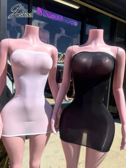 Women's Mesh Bodycon Ultra Thin Oil Mini Dress – Women's Fashion Wholesale – Front View
