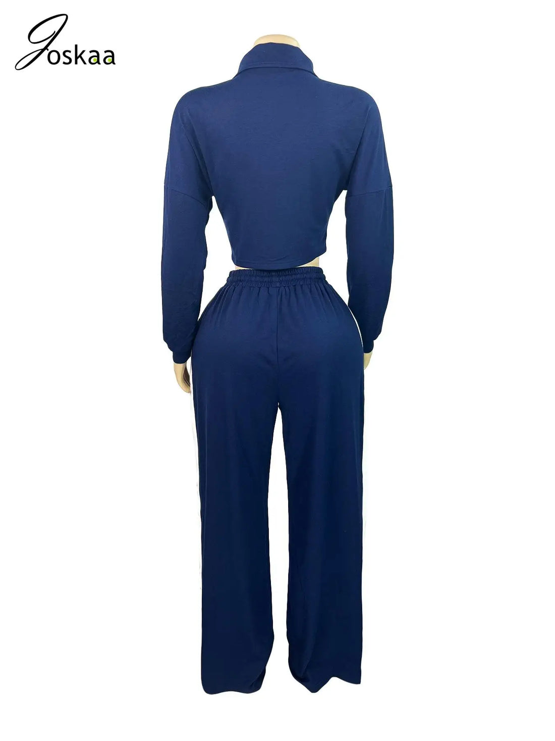 Women's Stripe Crop Flare Zip Wide Leg Two Piece Set Royalblue – Detail View