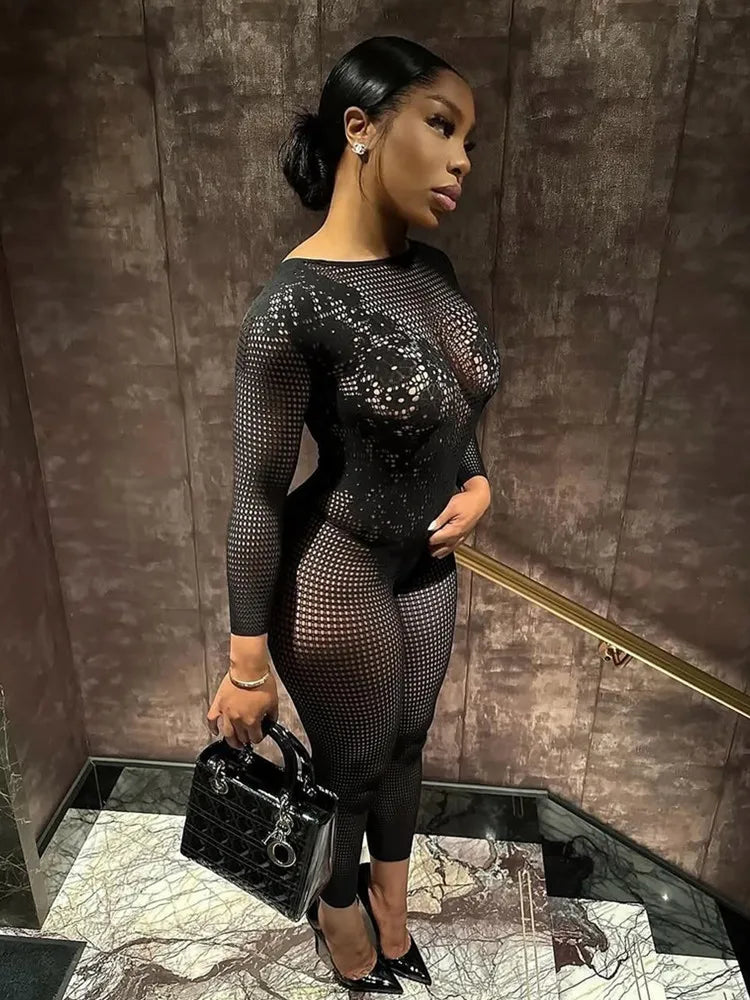 Women's Lace Backless Long Sleeve Romper – Women's Fashion Wholesale – Front View