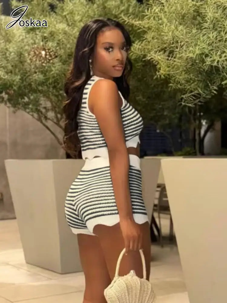 Women's Stripe Knit Ribbed Two Piece Set Pink – Front View