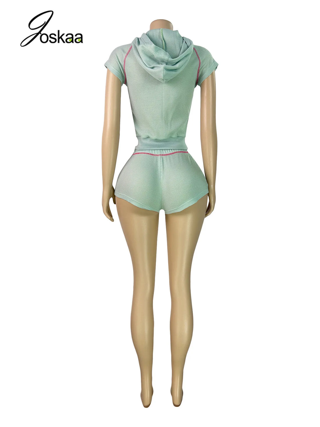 Wholesale Women's Zip Hooded Sporty Two Piece Set Green – Detail View
