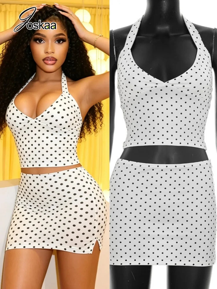 Women's Polka Dot Backless Halter Two Piece Set – Women's Fashion Wholesale – Front View