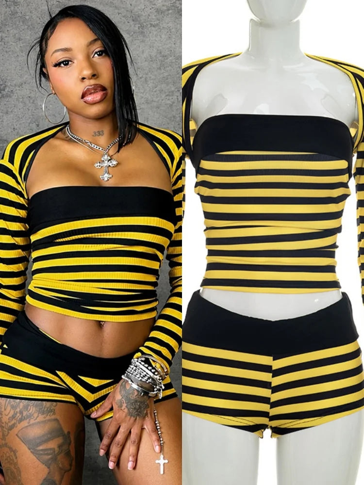 Women's Striped Long Sleeve Two Piece Set - Detail View 7