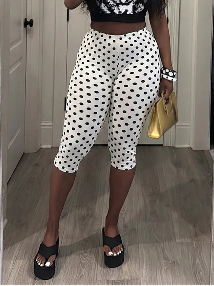 Women's Polka Dot Crop High Waist Pants Top White – Front View