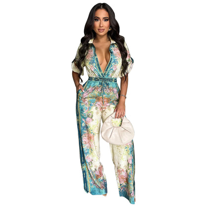 Women's Floral Print Short Sleeve Flare Romper