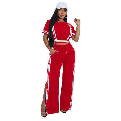 Women's Stripe Short Sleeve Two Piece Set