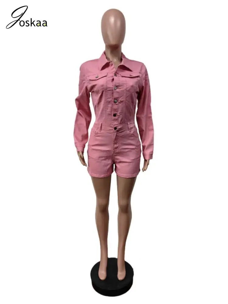 Women's Denim Long Sleeve Bodycon Romper Dark Grey – Detail View