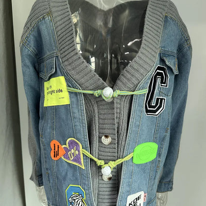 Women's Denim Knit Long Sleeve Ribbed Jacket