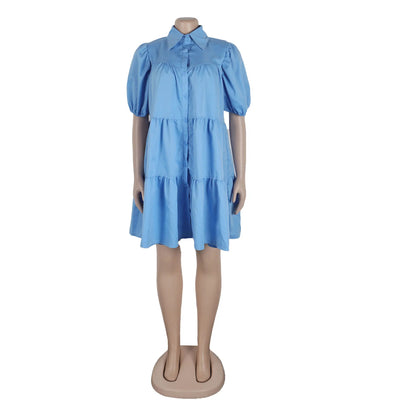 Women's Short Sleeve Lapel Big Swing Mini Dress
