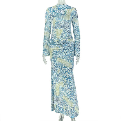 Women's Mesh Ruched Long Sleeve Bodycon Maxi Dress - Additional View 7