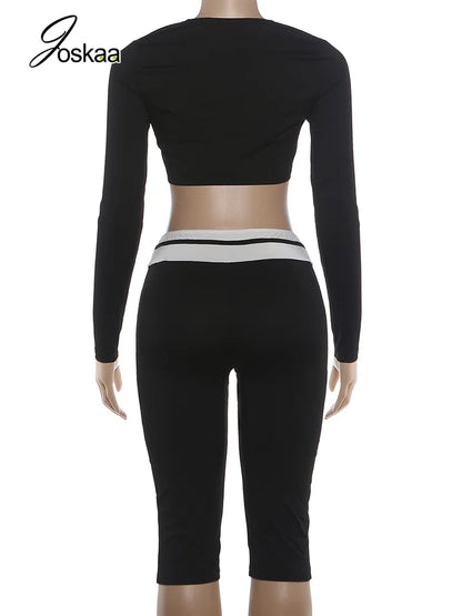 Women's Striped Long Sleeve Bodycon Two Piece Set - Detail View