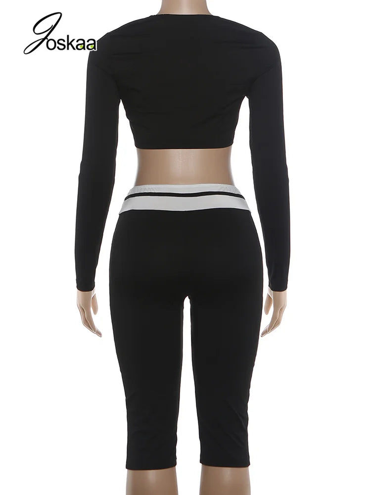 Women's Striped Long Sleeve Bodycon Two Piece Set - Detail View
