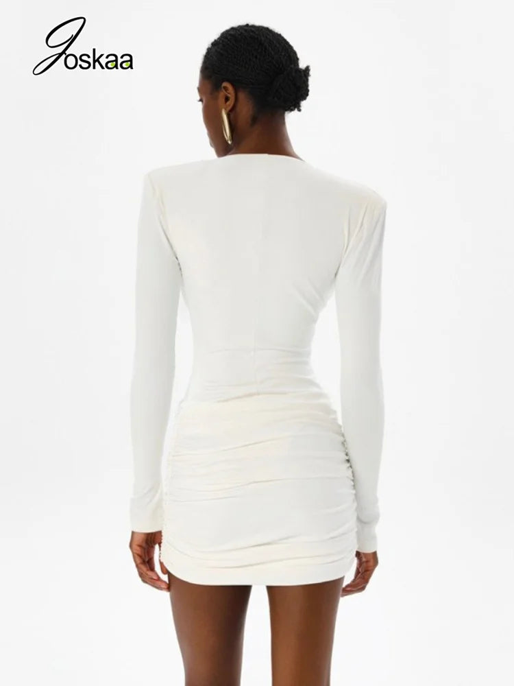 Women's Ruched V-neck Long Sleeve Bodycon Mini Dress - Side View