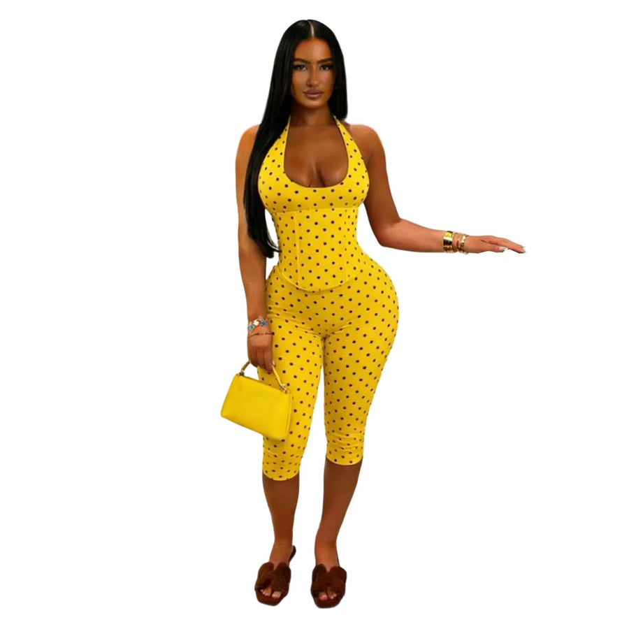 Women's Polka Dot Backless Halter Two Piece Set