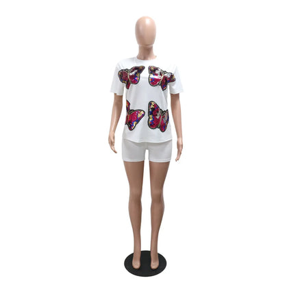 Women's Sequin Short Sleeve Two Piece Set