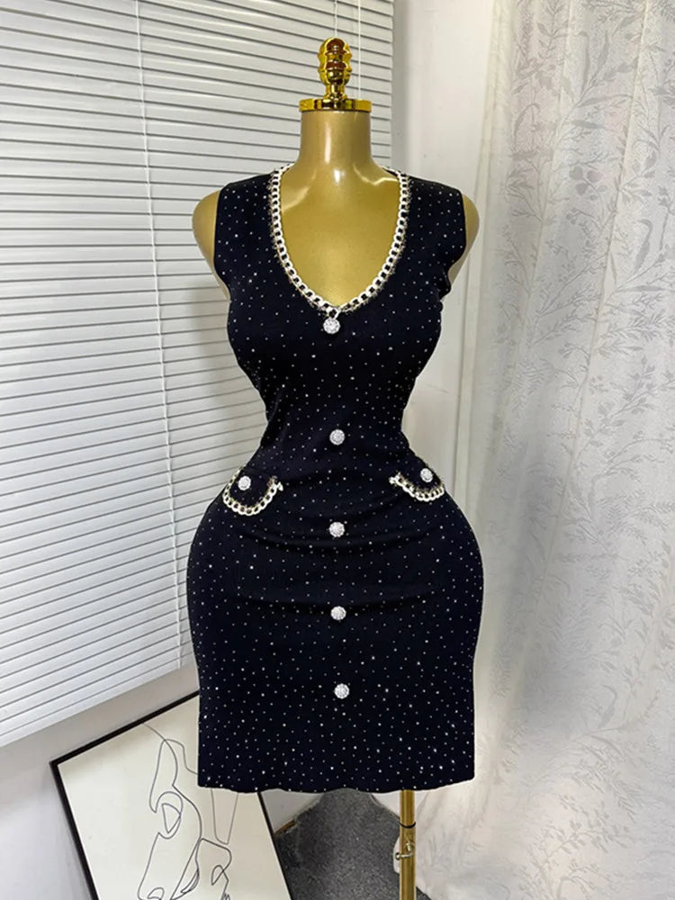 Women's Rhinestone Knit Sleeveless Mini Dress