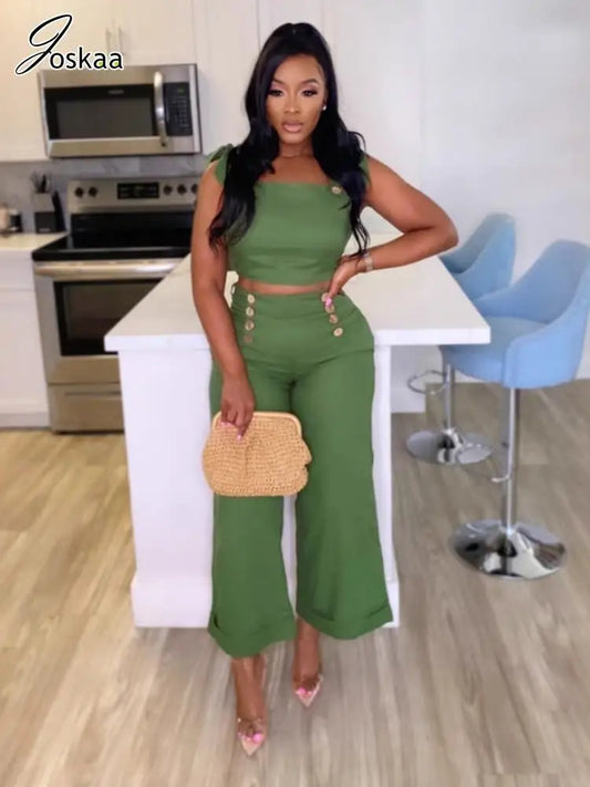 Women's Crop Flare Wide Leg Elegant Two Piece Set – Women's Fashion Wholesale – Front View