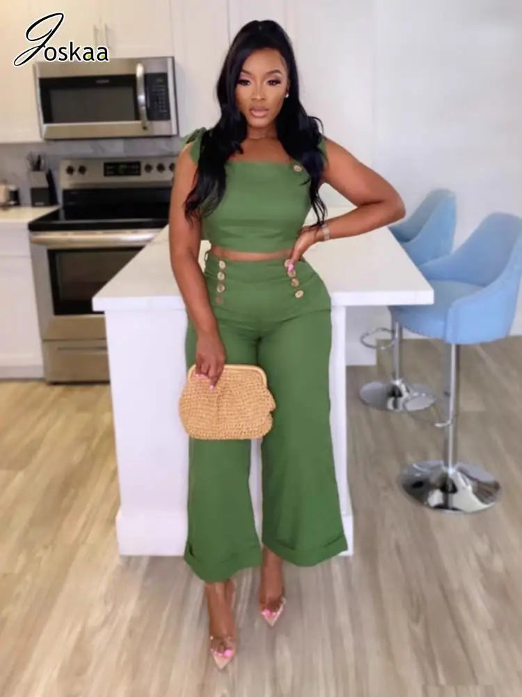 Women's Crop Flare Wide Leg Elegant Two Piece Set – Women's Fashion Wholesale – Front View