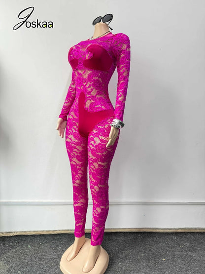 Women's Floral Print Lace Mesh Velvet Romper Purple – Side View