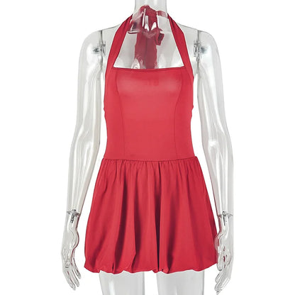 Women's Ruched Backless Halter Sleeveless Mini Dress - Additional View 7