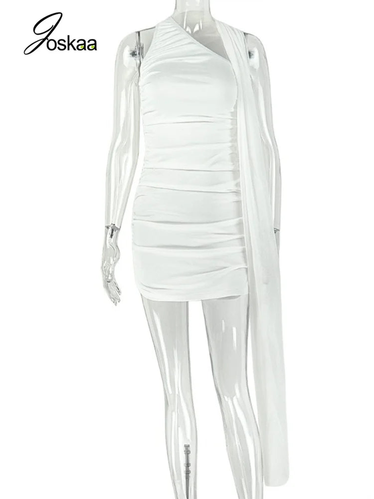 Women's Mesh Ruched Sleeveless One Shoulder Mini Dress - Back View