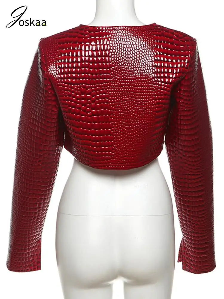 Women's Sequin Long Sleeve Crop Shiny Red Jackets Jacket Red – Detail View