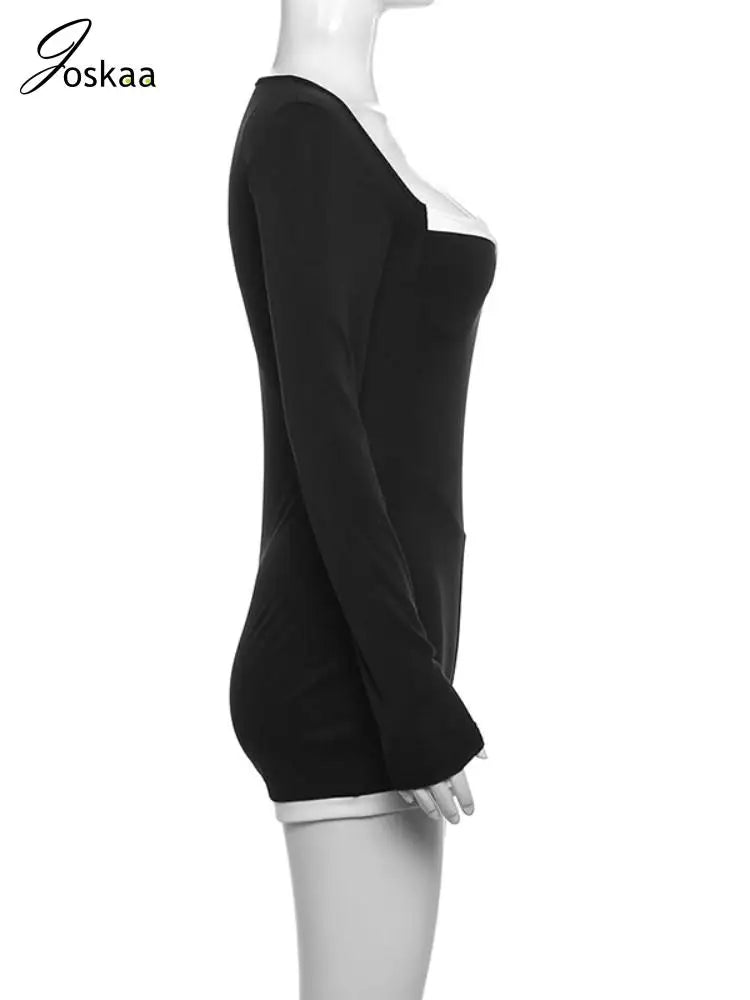 Women's Long Sleeve Bodycon Black and White Romper Black – Back View