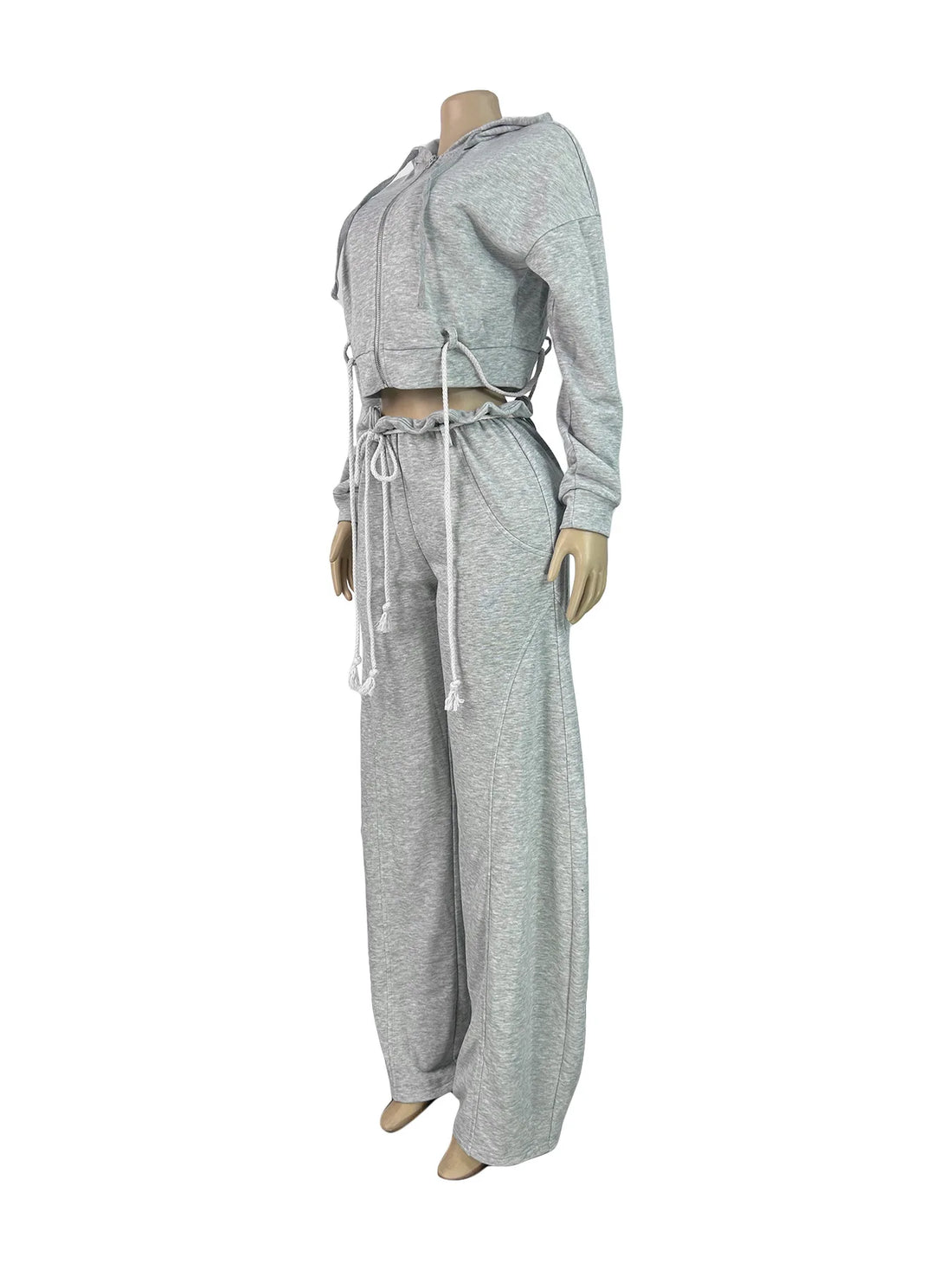 Joskaa Zip Up Hooded Long Sleeve Wide Leg Two Piece Set - two piece set image 3