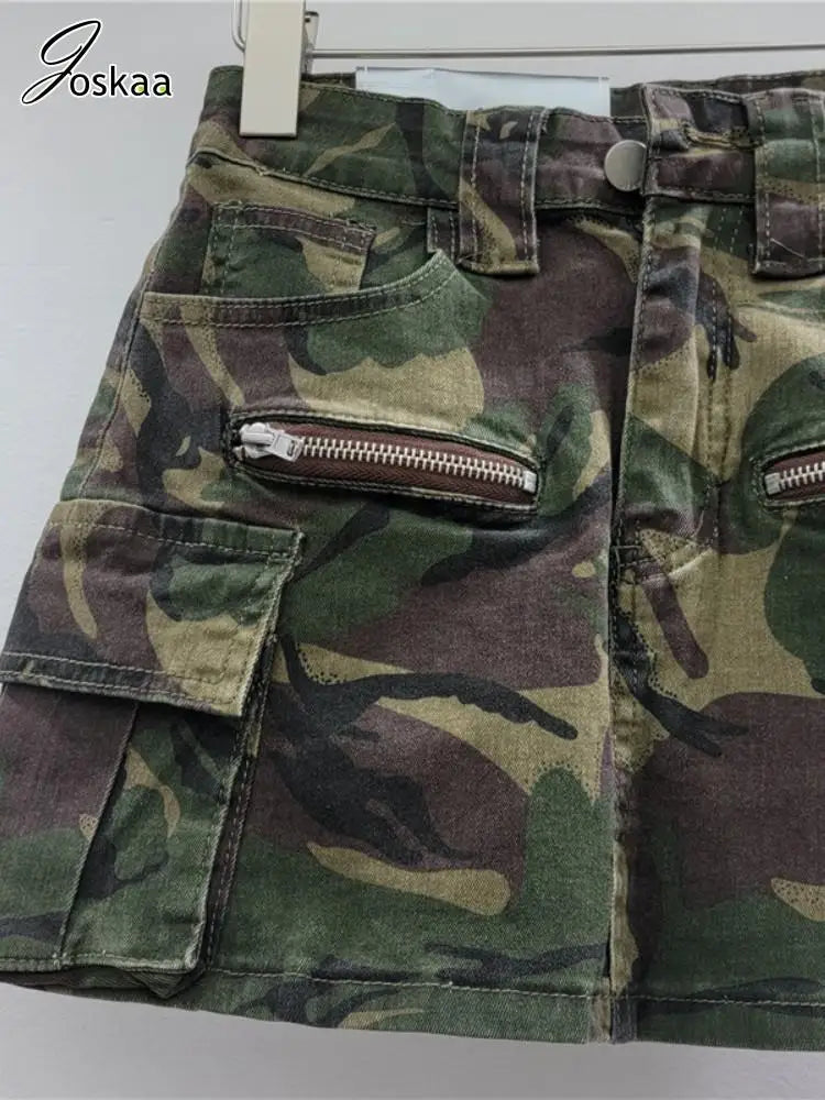 Women's Denim High Waist Mini Fall Vintage Side Skirt Camouflage – Side View