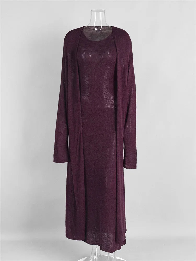 Wholesale Women's Knit Maxi Ribbed Two Piece Set Purple – Detail View