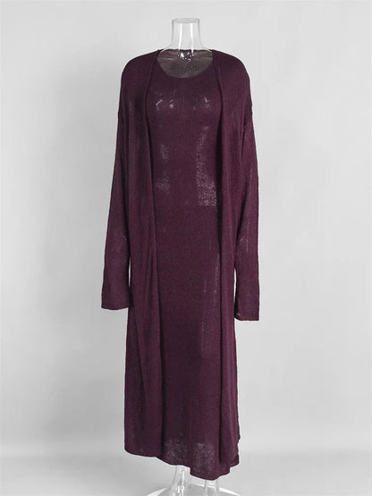 Wholesale Women's Knit Maxi Ribbed Two Piece Set Purple – Detail View