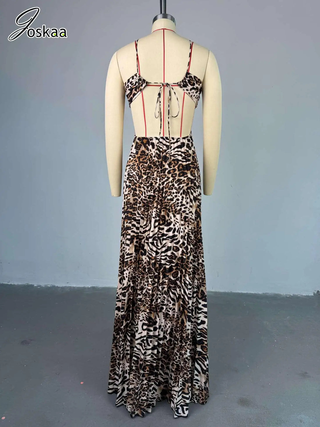 Women's Leopard Print Backless Maxi Dress Leopard – Back View