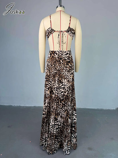 Women's Leopard Print Backless Maxi Dress Leopard – Back View