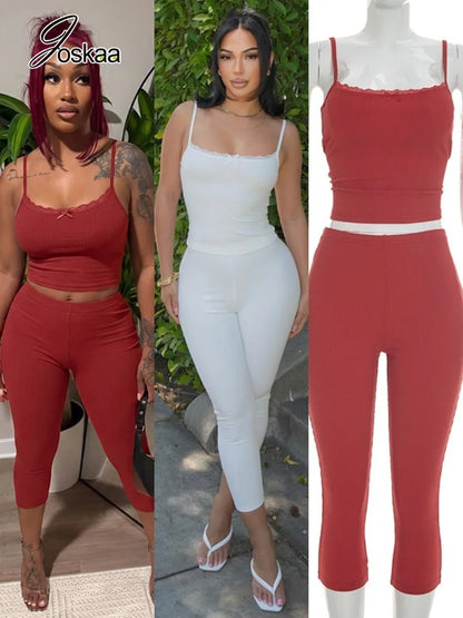 Women's Lace Knit Crop High Waist Two Piece Set – Women's Fashion Wholesale – Front View