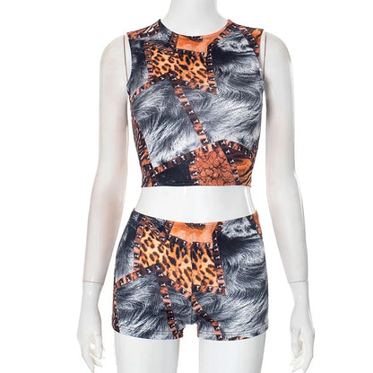 Women's Leopard Print Crop Two Piece Set