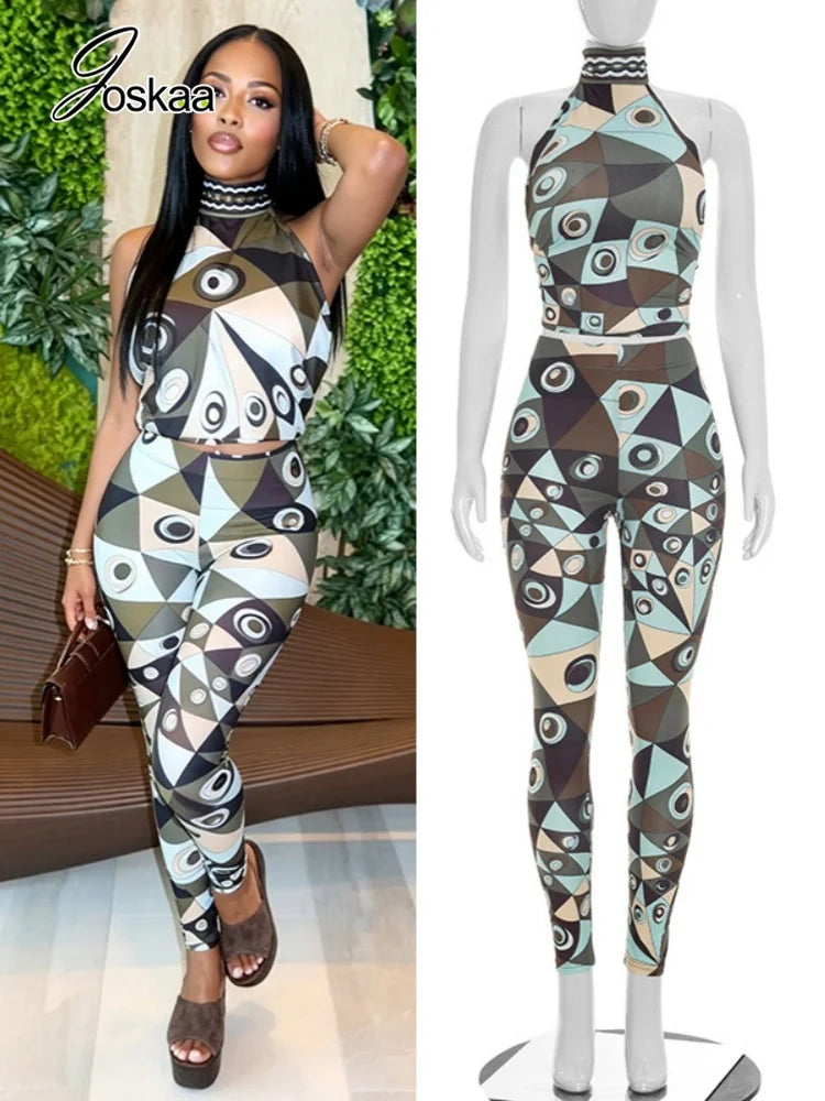 Women's Backless Halter Crop Two Piece Set – Women's Fashion Wholesale – Front View