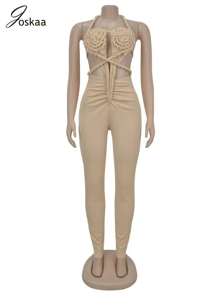 Women's Knit Ruched Backless Cutout Romper Green – Back View