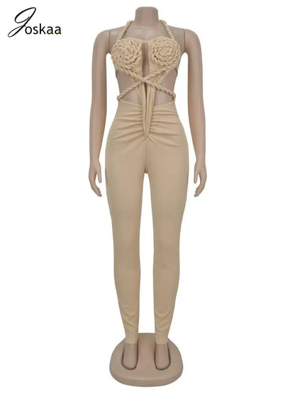 Women's Knit Ruched Backless Cutout Romper Green – Back View