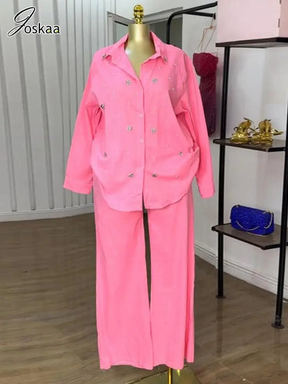 Women's Long Sleeve Flare Wide Leg Two Piece Set – Women's Fashion Wholesale – Front View
