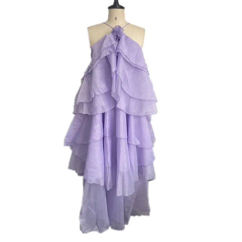 Women's Floral Print Backless Halter Maxi Dress