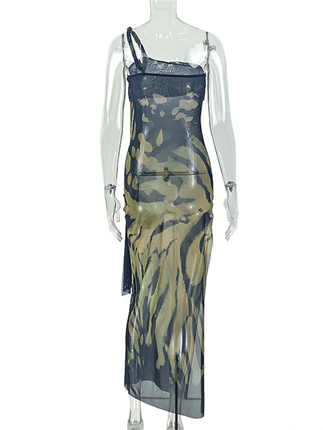 Joskaa Mesh Bodycon Maxi Dress Print See Through - maxi dress image 4