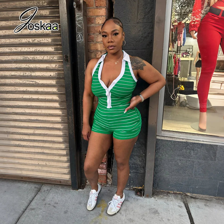 Women's Striped Halter Bodycon High Waist Two Piece Set - Side View