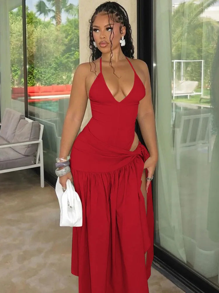 Women's Halter Elegant Solid Bodysuits Two Piece Set
