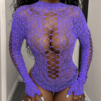 Joskaa Rhinestone Mesh Long Sleeve Bodysuit - bodysuit image 6