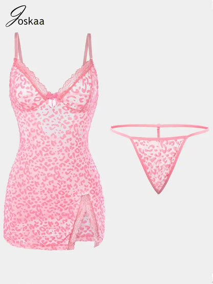 Women's Leopard Print Mesh Two Piece Set Fuchsia – Back View