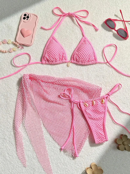 Women's Lace Halter Mini Swimwear Piece Bikinis Bikini Set