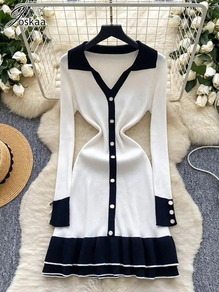 Wholesale Women's Knit Long Sleeve Ribbed Dress Black – Side View