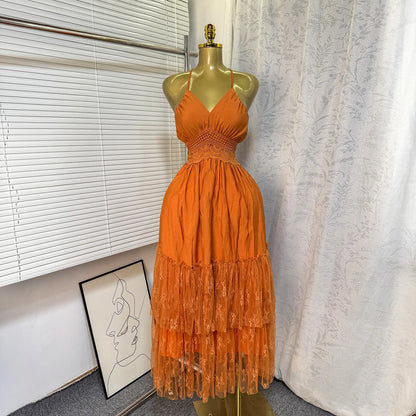Women's Lace Backless Sleeveless Maxi Dress