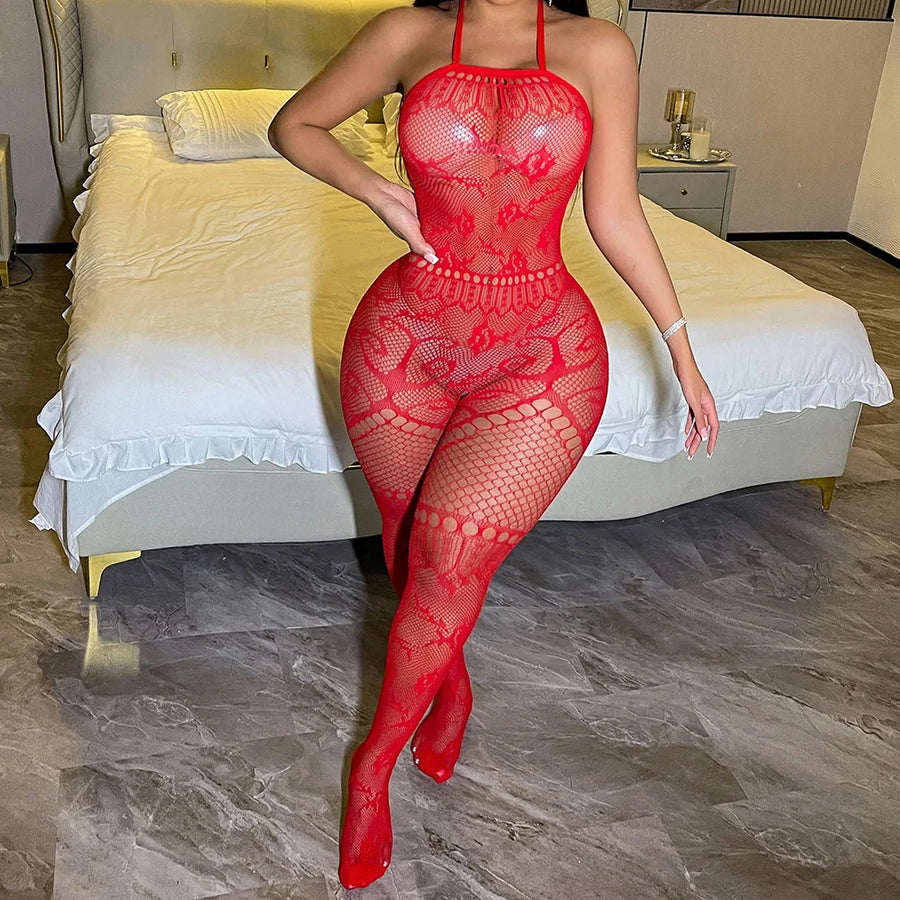 Women's Mesh Cutout Jumpsuit Fishnet Bodystocking Romper