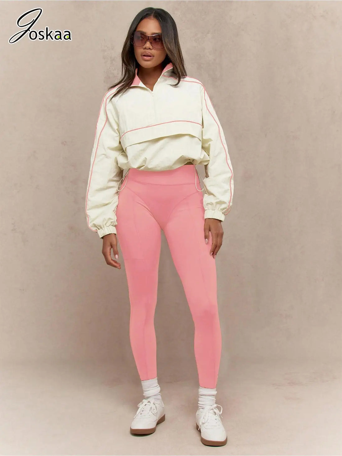 Women's Long Sleeve Sporty Nylon Full Two Piece Set Red – Side View